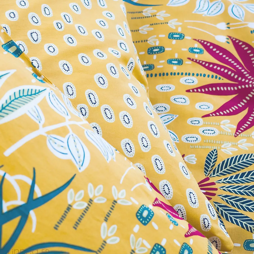 Parure de lit 260x240 cm coton bci adouci COME jaune 3 pièces>Linnea Online