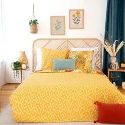 Parure de lit 260x240 cm coton bci adouci COME jaune 3 pièces><noscript><img width=