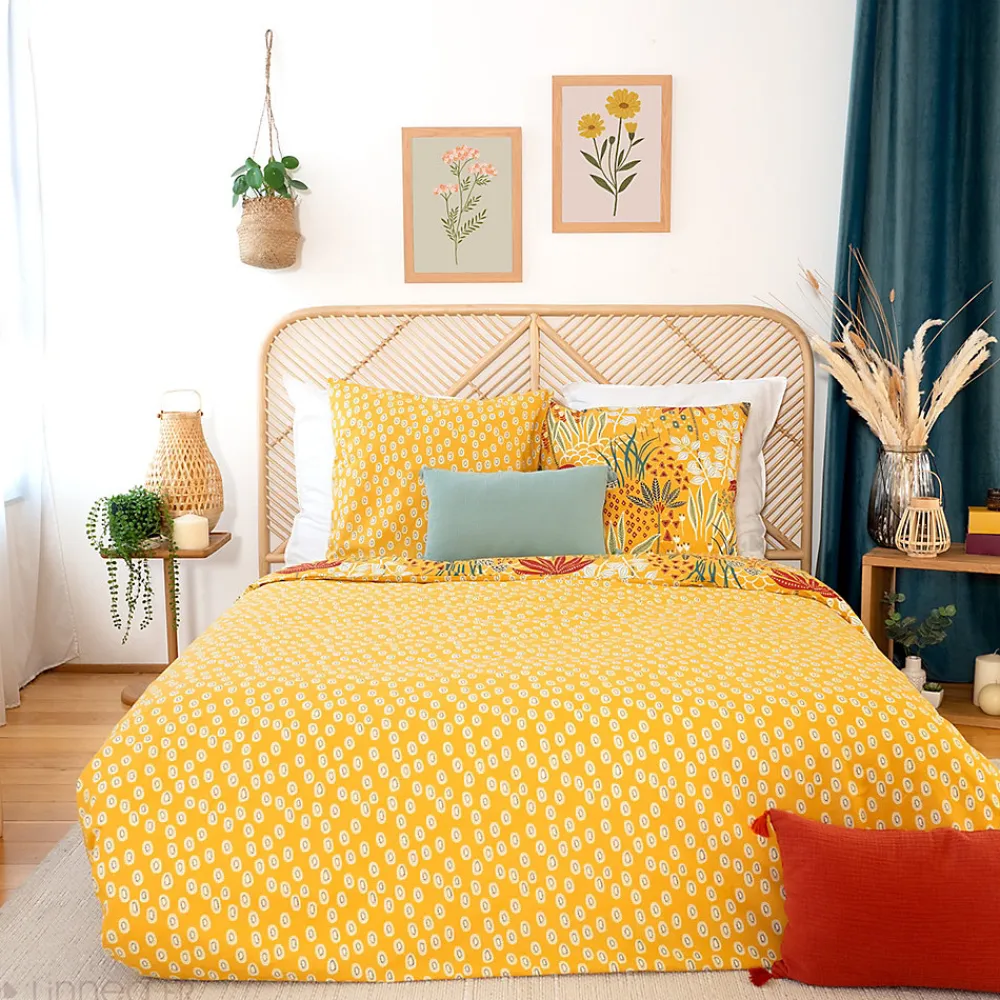 Parure de lit 260x240 cm coton bci adouci COME jaune 3 pièces>Linnea Online
