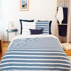 Linnea Parure de lit 240x220 cm coton BCI adouci STRIPES Bleu 3 pièces* Parure De Lit