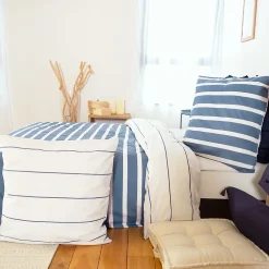 Linnea Parure de lit 240x220 cm coton BCI adouci STRIPES Bleu 3 pièces* Parure De Lit