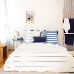 Linnea Parure de lit 240x220 cm coton BCI adouci STRIPES Bleu 3 pièces* Parure De Lit