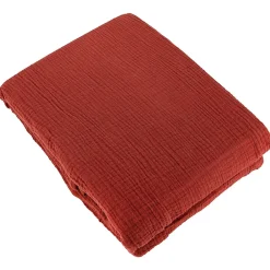 Parure de lit 260x240 cm double gaze de coton GAZGAZ rouge ocre 3 pièces>Linnea
