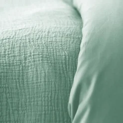 Parure de lit 260x240 cm double gaze de coton GAZGAZ vert amande 3 pièces><noscript><img width=
