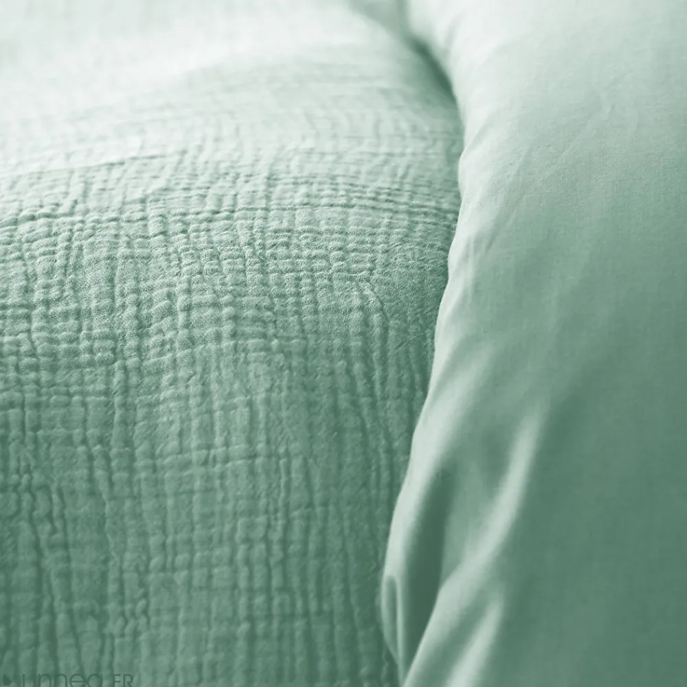 Parure de lit 260x240 cm double gaze de coton GAZGAZ vert amande 3 pièces>Linnea Clearance