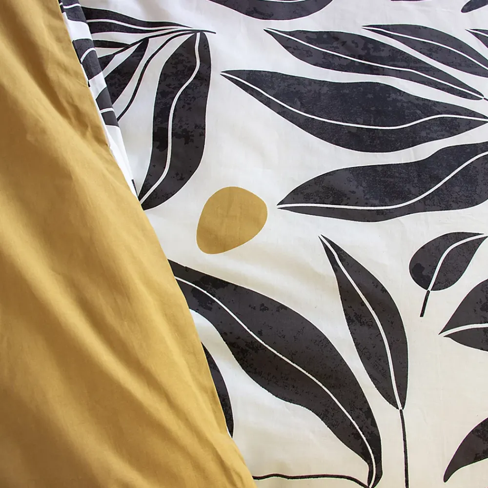 Linnea Parure de lit 260x240 cm en coton NOLIE motif feuillage blanc et jaune 3 pièces* Parure De Lit