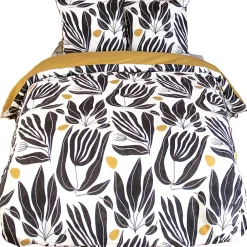 Linnea Parure de lit 260x240 cm en coton NOLIE motif feuillage blanc et jaune 3 pièces* Parure De Lit