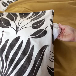 Linnea Parure de lit 260x240 cm en coton NOLIE motif feuillage blanc et jaune 3 pièces* Parure De Lit