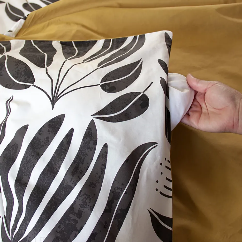 Linnea Parure de lit 260x240 cm en coton NOLIE motif feuillage blanc et jaune 3 pièces* Parure De Lit