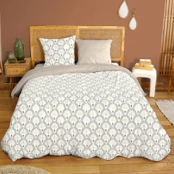 Parure de lit 260x240 cm en coton WAG motif géométrique blanc et bleu 3 pièces>Linnea