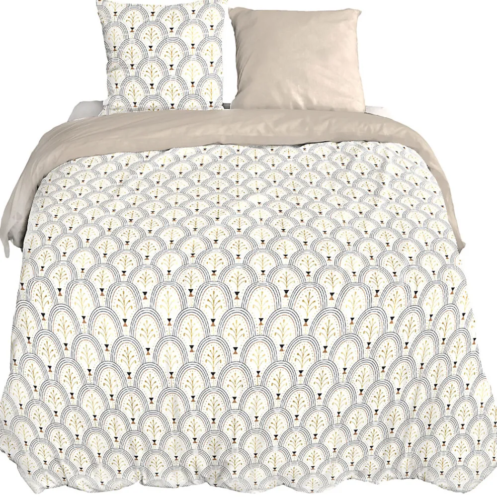 Parure de lit 260x240 cm en coton WAG motif géométrique blanc et bleu 3 pièces>Linnea