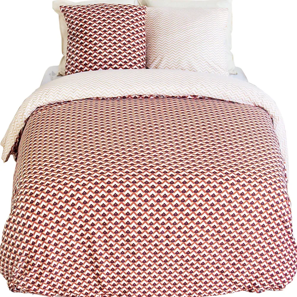 Linnea Parure de lit 240x220 cm en microfibre TIAGOH rouge motif géométrique 3 pièces* Parure De Lit