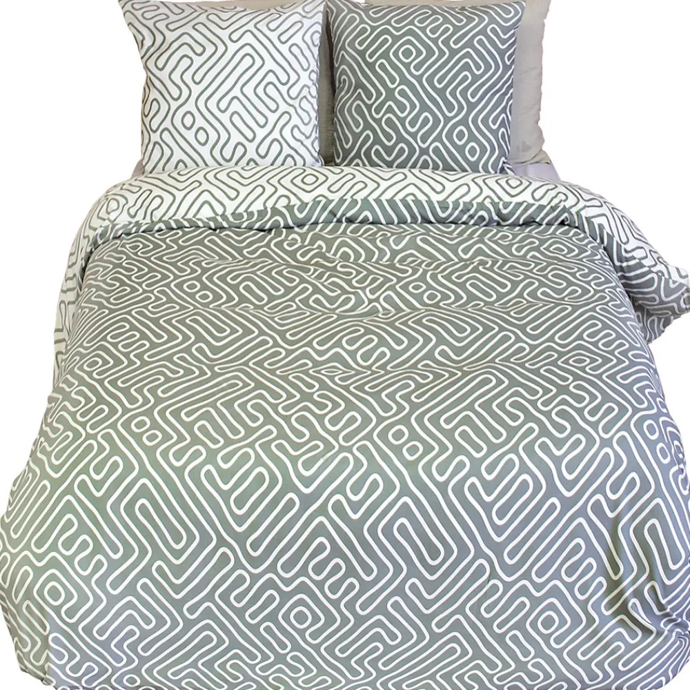 Parure de lit 240x220 cm en microfibre PARCHEMIN vert motif graphique 3 pièces>Linnea Clearance