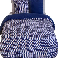 Parure de lit 260x240 cm en microfibre LOSS bleu foncé motif géométrique 3 pièces>Linnea