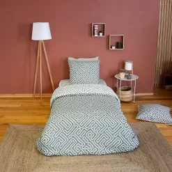 Linnea Parure de lit 140x200 cm en microfibre PARCHEMIN vert motif graphique 2 pièces* Parure De Lit
