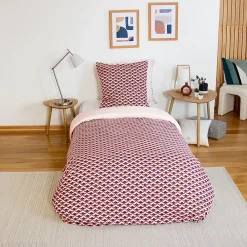 Linnea Parure de lit 140x200 cm en microfibre TIAGOH rouge motif géométrique 2 pièces* Parure De Lit