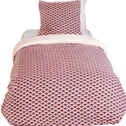 Linnea Parure de lit 140x200 cm en microfibre TIAGOH rouge motif géométrique 2 pièces* Parure De Lit
