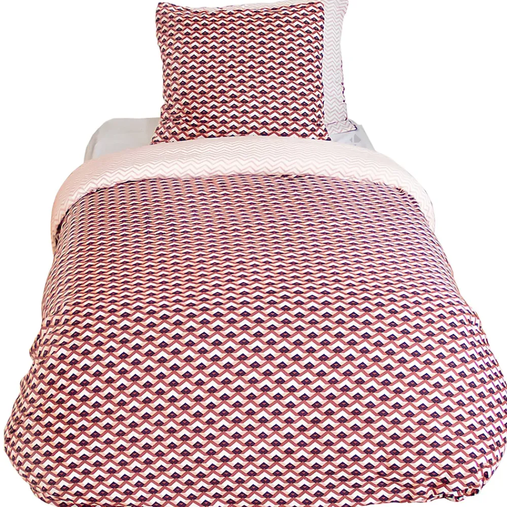Linnea Parure de lit 140x200 cm en microfibre TIAGOH rouge motif géométrique 2 pièces* Parure De Lit