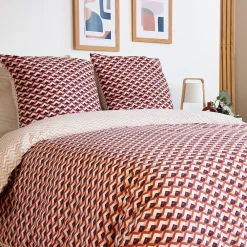 Parure de lit 260x240 cm en microfibre TIAGOH rouge motif géométrique 3 pièces>Linnea Hot