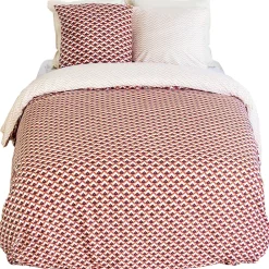 Parure de lit 260x240 cm en microfibre TIAGOH rouge motif géométrique 3 pièces>Linnea Hot
