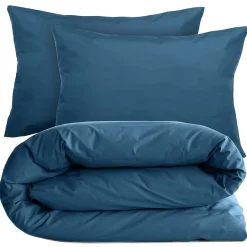 Linnea Parure de lit 280x240 cm et taie 50x70 cm percale MANOIR bleu Marine* Parure De Lit