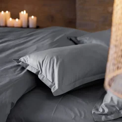 Linnea Parure de lit 280x240 cm et taie 50x70 cm percale MANOIR gris Ardoise* Parure De Lit