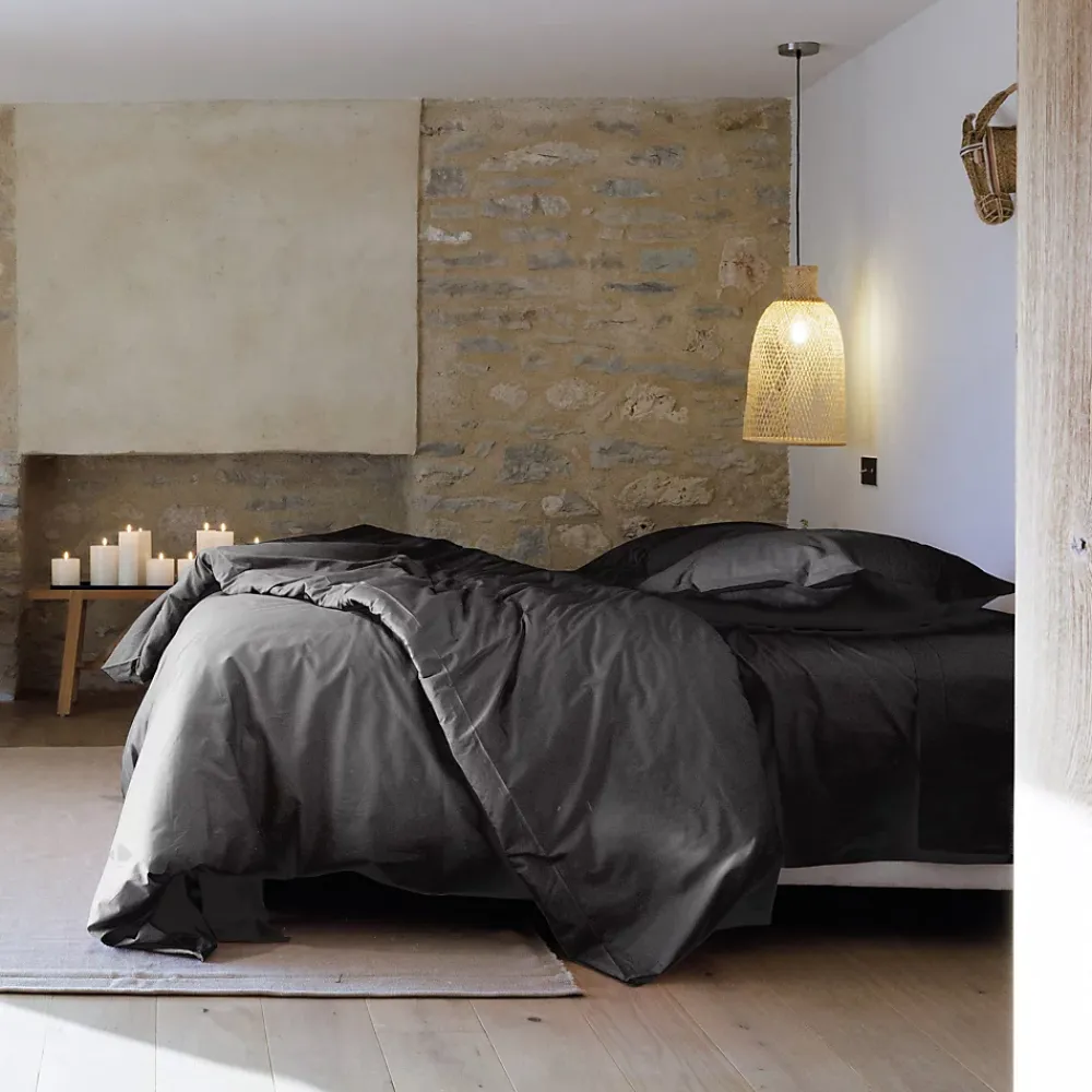 Linnea Parure de lit 280x240 cm et taie 50x70 cm percale MANOIR gris Ardoise* Parure De Lit