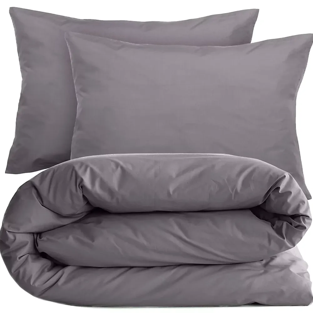 Linnea Parure de lit 280x240 cm et taie 50x70 cm percale MANOIR gris Ardoise* Parure De Lit