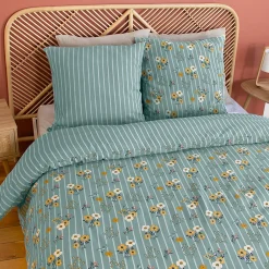 Parure de lit 260x240 cm FLORINETTE microfibre à rayures motif florale>Linnea Outlet