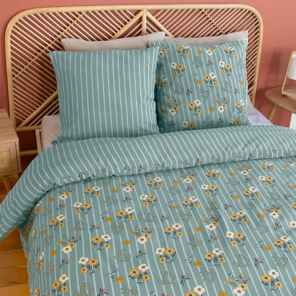 Parure de lit 260x240 cm FLORINETTE microfibre à rayures motif florale>Linnea Outlet