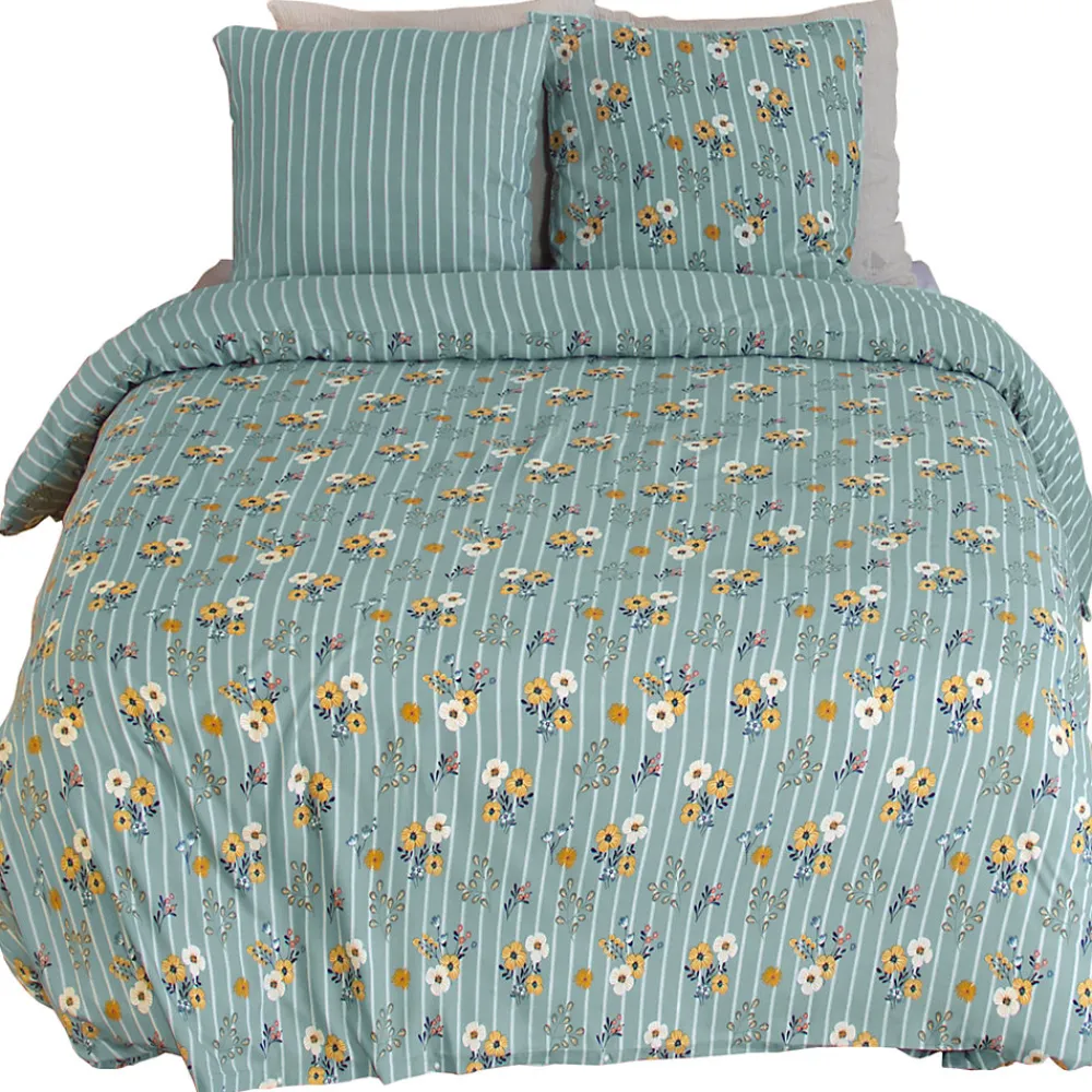 Parure de lit 260x240 cm FLORINETTE microfibre à rayures motif florale>Linnea Outlet