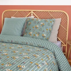 Parure de lit 260x240 cm FLORINETTE microfibre à rayures motif florale><noscript><img width=