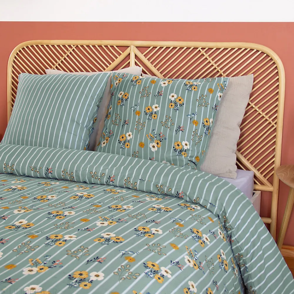 Parure de lit 260x240 cm FLORINETTE microfibre à rayures motif florale>Linnea Outlet