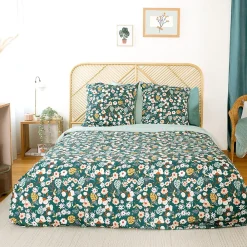 Parure de lit 260x240 cm microfibre CUEILLETTE vert 3 pièces>Linnea New