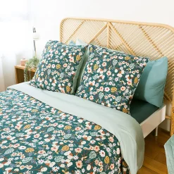 Parure de lit 260x240 cm microfibre CUEILLETTE vert 3 pièces><noscript><img width=