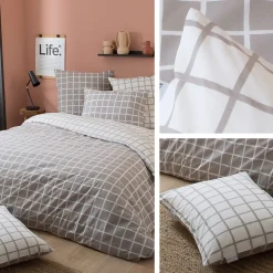 Parure de lit 200x200 cm percale coton DDM MAX Gris 3 pièces><noscript><img width=