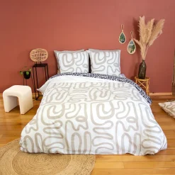 Parure de lit 240x220 cm pur coton collection SIDNIE blanc motif abstrait 3 pièces>Linnea Hot