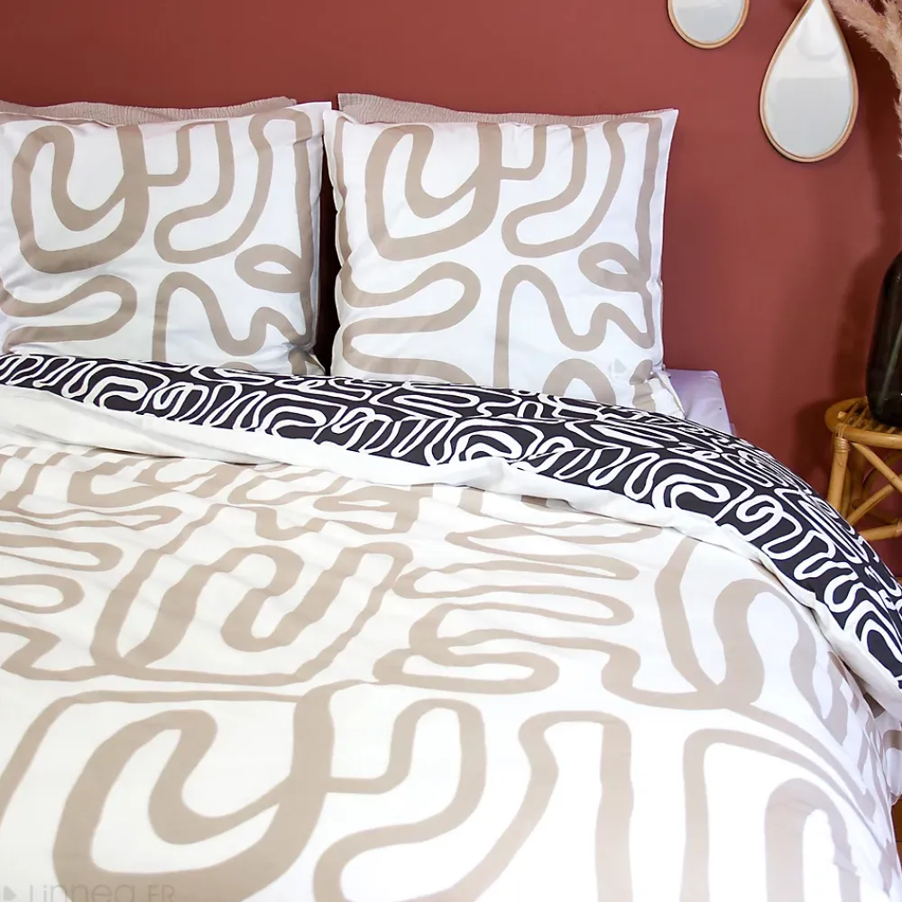 Linnea Parure de lit 260x240 cm pur coton collection SIDNIE blanc motif abstrait 3 pièces* Parure De Lit