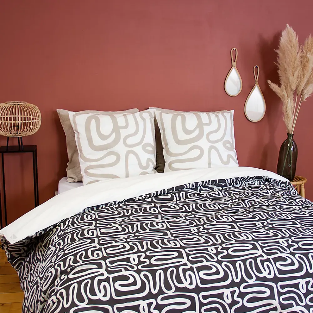 Linnea Parure de lit 260x240 cm pur coton collection SIDNIE blanc motif abstrait 3 pièces* Parure De Lit