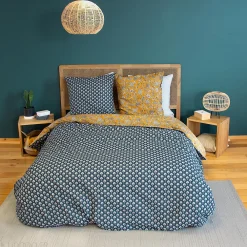 Parure de lit 260x240 cm pur coton ASCHWINI motif floral jaune 3 pièces><noscript><img width=