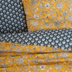 Parure de lit 260x240 cm pur coton ASCHWINI motif floral jaune 3 pièces><noscript><img width=