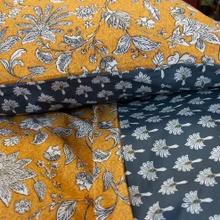 Linnea Parure de lit 240x220 cm pur coton ASCHWINI motif floral jaune 3 pièces* Parure De Lit