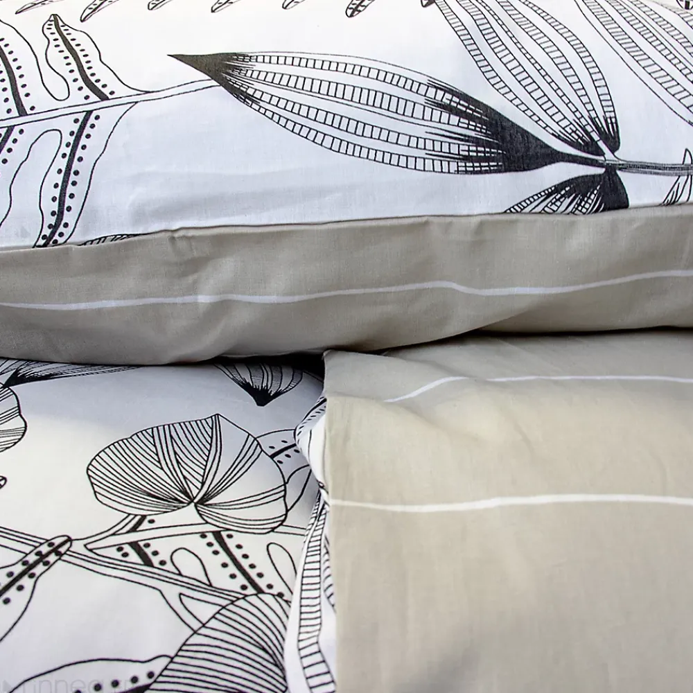 Linnea Parure de lit 260x240 cm pur coton ALIX motif végétation blanc et noir 3 pièces* Parure De Lit