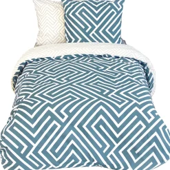 Parure de lit 240x220 cm pur coton PHOSY motif géométrique bleu 3 pièces>Linnea