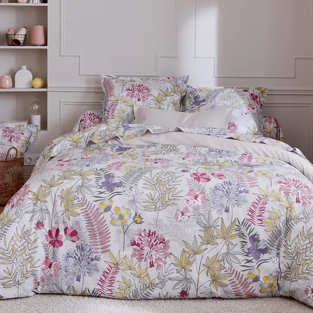 Parure de lit 140x200 cm satin de coton ANAÏS multicolore 2 pièces taies 50x70 cm>Linnea Outlet