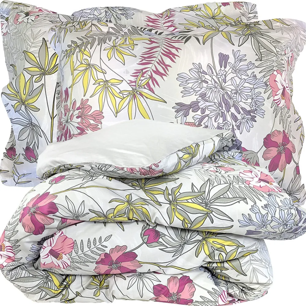 Parure de lit 140x200 cm satin de coton ANAÏS multicolore 2 pièces taies 50x70 cm>Linnea Outlet
