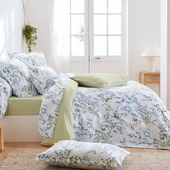 Parure de lit 300x240 cm satin de coton ANGÈLE vert tilleul 3 pièces>Linnea Outlet