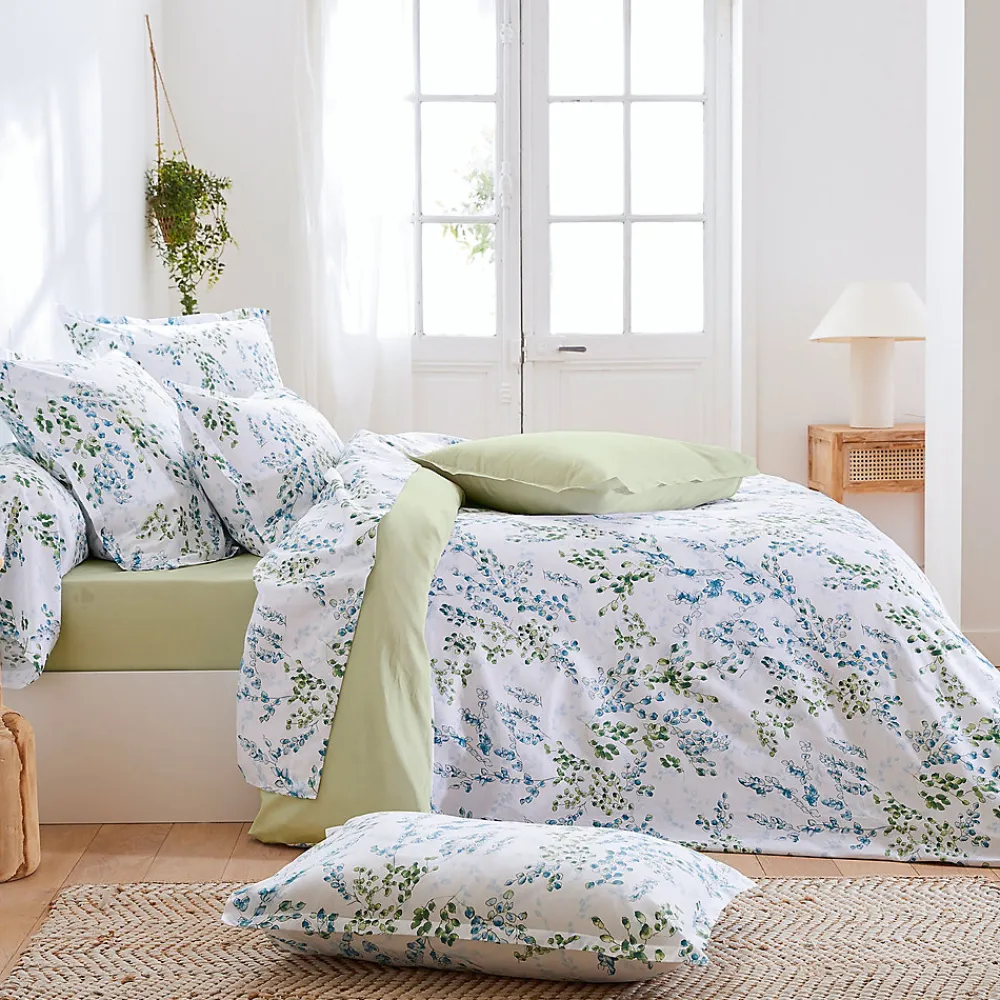 Parure de lit 140x200 cm satin de coton ANGÈLE vert tilleul 2 pièces>Linnea Clearance