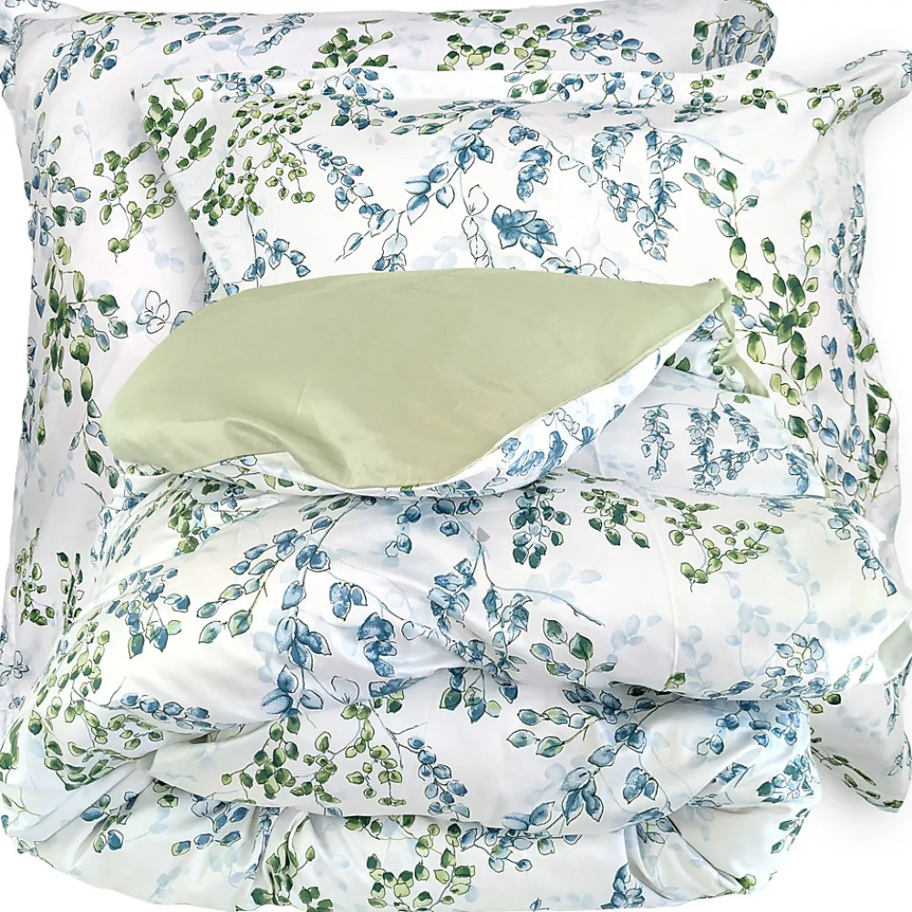Parure de lit 140x200 cm satin de coton ANGÈLE vert tilleul 2 pièces>Linnea Clearance
