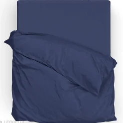 Parure de lit 240x220 cm satin de coton SAPRI bleu indigo 3 pièces><noscript><img width=
